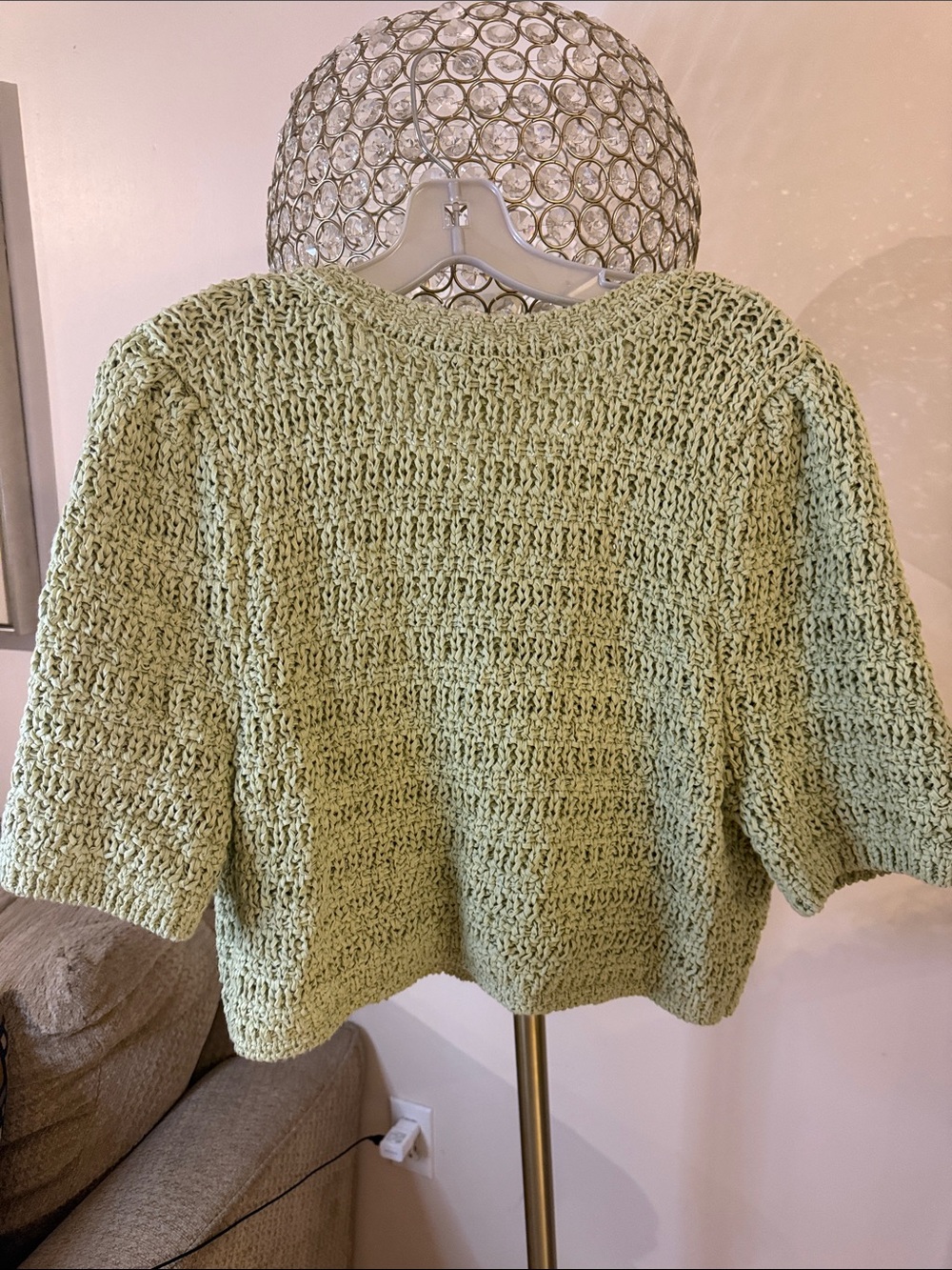 Caroline Constas Light Sage Crochet Knit Short-Sleeve Top size L - Picture 5 of 5